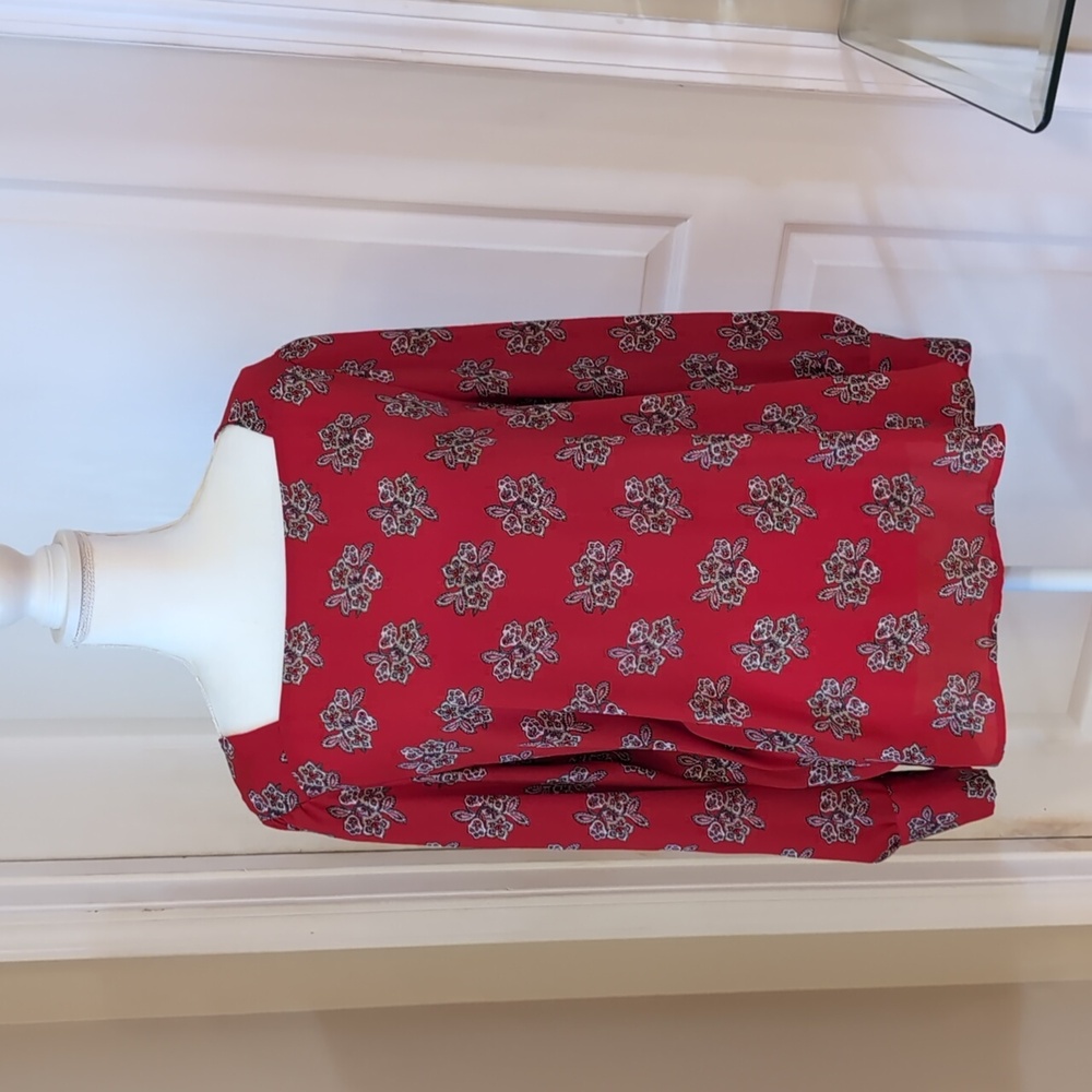 LOFT Red Long Sleeve Square Neck Blouse. Size Large